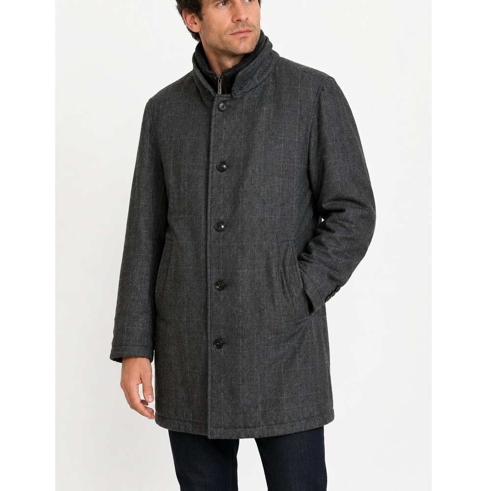 Gallotti Mens New Wool Lambskin Plaid Coat Fur Collar Gray Full‎ Zip Lined 54 XL